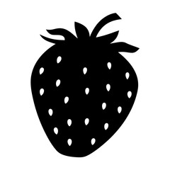 Black and white silhouette of a strawberry against a white background