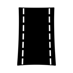 Simple depiction of a straight black asphalt road with dashed white lines