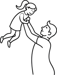 Father and daughter playing together in a joyful continuous line sketch great for family bonding artwork parenting illustrations and heartfelt minimalist wall designs