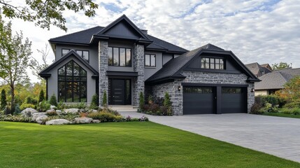 The elegant driveway guides you toward the stunning residence.