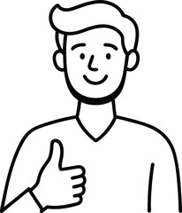 happy smiling man giving a thumbs up gesture in a joyful expressive pose symbolizing happiness satisfaction confidence encouragement and cheerful attitude in simple line drawing