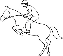 horse rider illustrated in continuous line art style showing harmony between human and horse balance of movement grace discipline and equestrian elegance in simple form