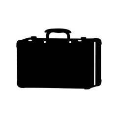 Black Silhouette of Vintage Leather Suitcase for Travel on White Background