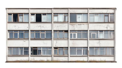 Abandoned Brutality Building Facade on Transparent Background