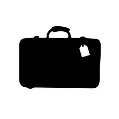 Silhouette of a vintage suitcase with a tag, ready for travel