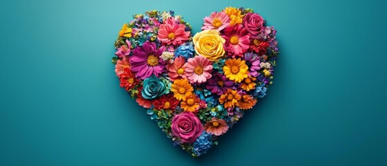 An artistic representation of a heart embellished with a variety of wildflowers. 