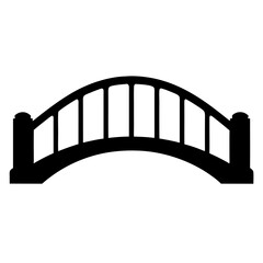 Stylized black silhouette of an arched bridge with pillars and supports