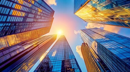 Skyscrapers reaching for the sun.  A modern urban skyline