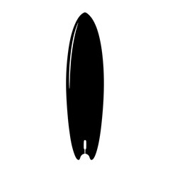 Black and White Illustration of a Surfboard Silhouette with Twin Fins