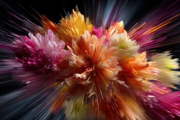 Vibrant Flower Explosion: A Burst of Color and Petals, Radiating Beauty, Dynamically.