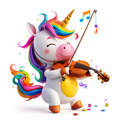 Naklejka premium Colorful Unicorn Enjoying Music with Violin and Cheerful Vibes
