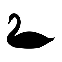 Elegant silhouette of a swan with gracefully curved neck on white background
