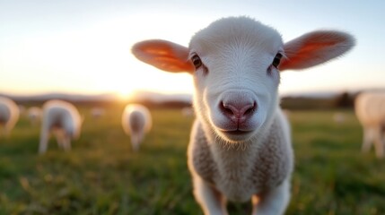 Fototapeta premium Adorable lamb faces the camera