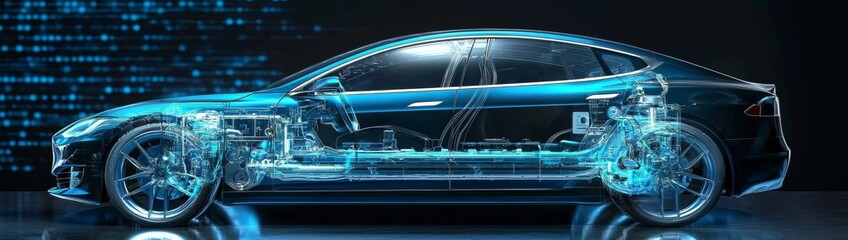 Comprehensive illustration of the main parts of electric vehicle technology.