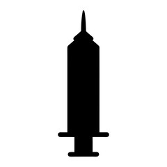 Monochrome image depicting a medical syringe in striking black silhouette style