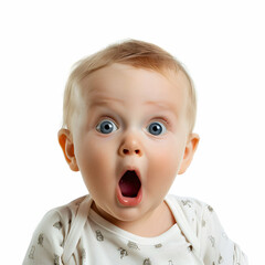 Surprised baby with wide eyes and open mouth expressing shock or awe