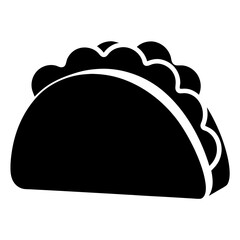 Black and White Taco Icon Featuring a Crunchy Shell and Filling