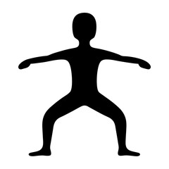 Black silhouette of person in wide stance pose with arms outstretched and relaxed