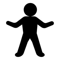 Simple black stick figure with open arms and legs, on white background