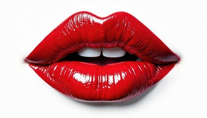 Bold red lip print against stark white backdrop , abstract, clean