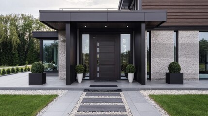 Stylish and unique door design enhances country house aesthetics.