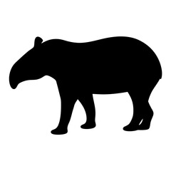 Black silhouette of a tapir, an unusual mammal found in tropical regions