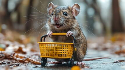 Tiny mouse with shopping cart