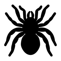 A silhouette of a scary eight legged spider against a white background