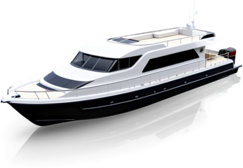 Luxury White Yacht with Sleek Modern Design on Reflective Water Surface