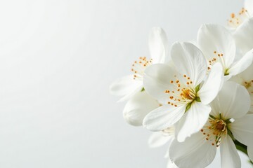 Fototapeta premium Close-up of delicate white blossoms against pure white backdrop, growth, white, nature