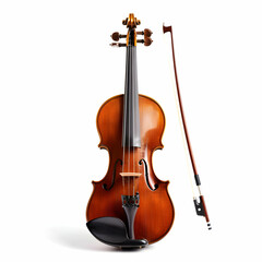 Fototapeta premium Elegant Wooden Violin with Bow on a Neutral Background