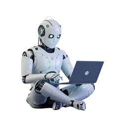 Naklejka premium Robot using a laptop computer.