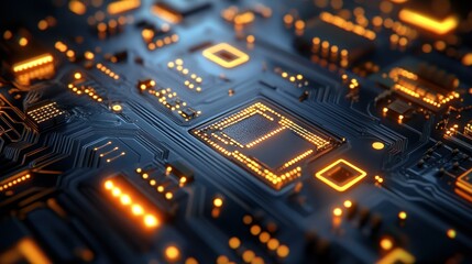 Close-up circuit board with glowing components