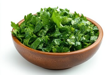 Fresh chopped parsley in a rustic wooden bowl vibrant green herbs healthy cooking ingredient