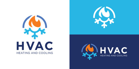Modern simple HVAC logo template. Heating and cooling service logo design vector illustration.