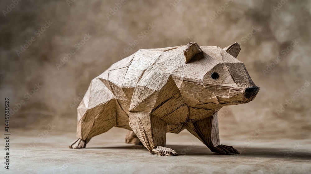 Poster Handcrafted paper woodchuck on a smooth surface, emphasizing simple lines