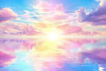 Obraz premium A serene, colorful sunrise over a calm sea