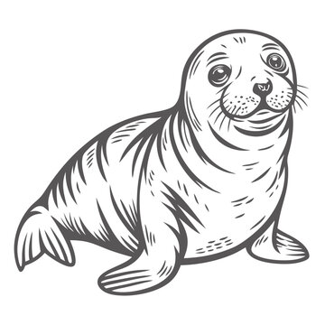 recommend clip art: Cute Harp Seal Pup Line Art Illustration