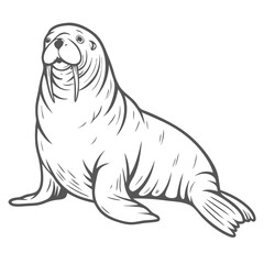 Steller Sea Lion Illustration, Vector Outline