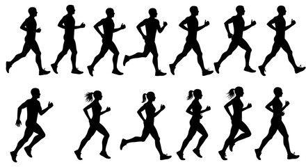Running silhouettes vector art illustration of male and female runners in motion for sports and fitness 100
