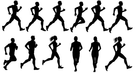 Running silhouettes vector art, marathon runners, jogging exercise, fitness training, cardio workout, sport
