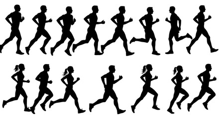 Running silhouettes vector illustration marathon runners jogging exercise fitness cardio workout training 10k race