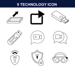 full editable line art icon of technology icon set 