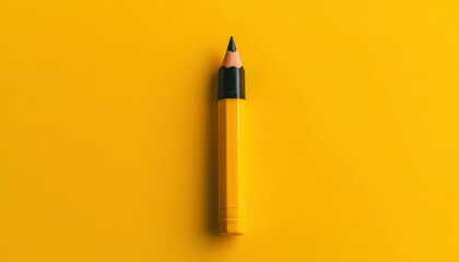 Single yellow pencil on yellow background