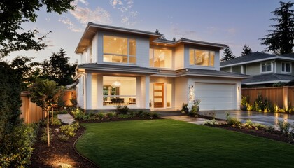 Modern house at dusk