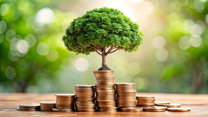 Growing Tree with Coins A tree with leaves made of coins symbolizing growth and stability in savings.