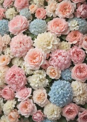 Soft pastel artificial flower wall; roses, peonies & hydrangeas  Vintage aesthetic ,  flower wall,  faux,  blossom