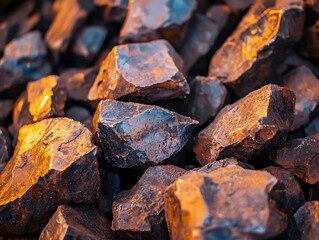 Raw iron ore chunks on conveyor belt industrial facility close-up shot mining environment high-detail view metal extraction process