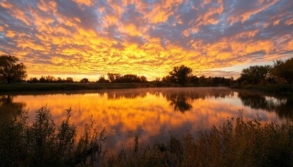 Obraz premium Sunrise over a tranquil pond