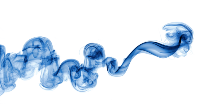 Abstract blue smoke isolated on white transparent background